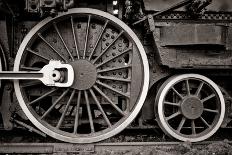 Steam Locomotive Wheel Detail In Warm Black And White-mishoo-Laminated Art Print