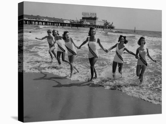 Miss America Candidates Playing in Surf During Contest Period-Peter Stackpole-Stretched Canvas