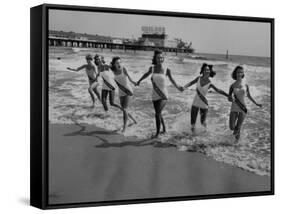 Miss America Candidates Playing in Surf During Contest Period-Peter Stackpole-Framed Stretched Canvas