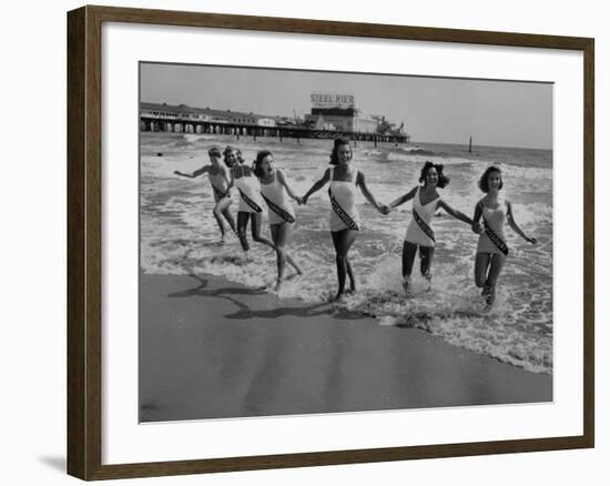 Miss America Candidates Playing in Surf During Contest Period-Peter Stackpole-Framed Premium Photographic Print