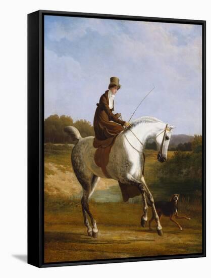 Miss Cazenove on a Grey Hunter, a Dog Running Alongside-Jacques-Laurent Agasse-Framed Stretched Canvas