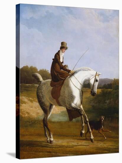 Miss Cazenove on a Grey Hunter, a Dog Running Alongside-Jacques-Laurent Agasse-Stretched Canvas