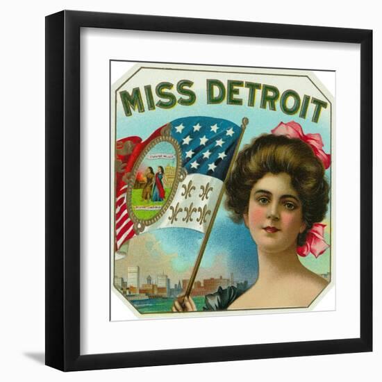 Miss Detroit Brand Cigar Box Label-Lantern Press-Framed Art Print