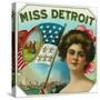 Miss Detroit Brand Cigar Box Label-Lantern Press-Stretched Canvas