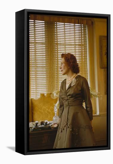 Miss Evyan 'Baroness Langer Von Langendorff' Posing in Her Office, New York, NY 1956-Leonard Mccombe-Framed Stretched Canvas