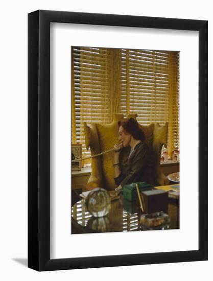 Miss Evyan "Baroness Langer Von Langendorff" Sitting at Her Desk, New York, NY, 1956-Leonard Mccombe-Framed Photographic Print