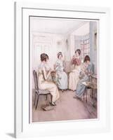 Miss Fanny Is Reading Aloud from the Library Book While Others Sew or Knit-Hugh Thomson-Framed Giclee Print