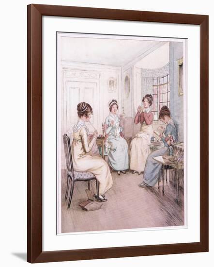 Miss Fanny Is Reading Aloud from the Library Book While Others Sew or Knit-Hugh Thomson-Framed Giclee Print