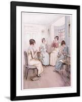 Miss Fanny Is Reading Aloud from the Library Book While Others Sew or Knit-Hugh Thomson-Framed Giclee Print