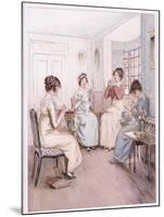 Miss Fanny Is Reading Aloud from the Library Book While Others Sew or Knit-Hugh Thomson-Mounted Giclee Print