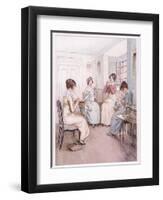 Miss Fanny Is Reading Aloud from the Library Book While Others Sew or Knit-Hugh Thomson-Framed Giclee Print