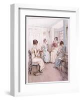 Miss Fanny Is Reading Aloud from the Library Book While Others Sew or Knit-Hugh Thomson-Framed Giclee Print