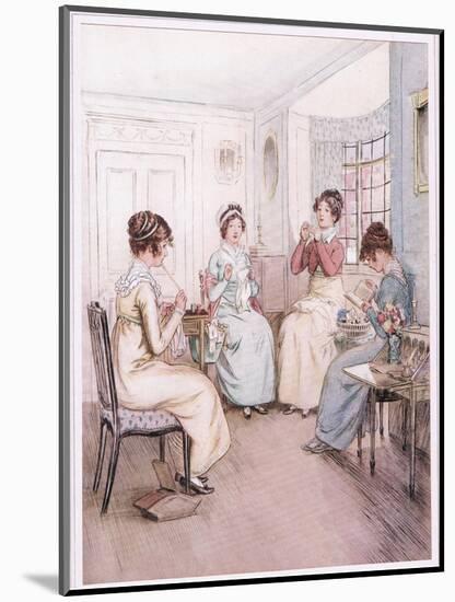 Miss Fanny Is Reading Aloud from the Library Book While Others Sew or Knit-Hugh Thomson-Mounted Giclee Print