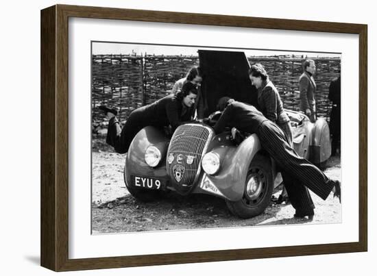 Miss Md Patten Looking at the Engine of a 1938 Peugeot 402 Special Sport, Rac Rally, 1939-null-Framed Photographic Print