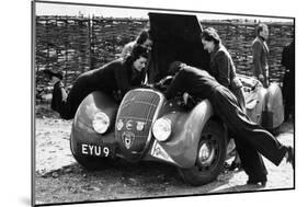 Miss Md Patten Looking at the Engine of a 1938 Peugeot 402 Special Sport, Rac Rally, 1939-null-Mounted Photographic Print