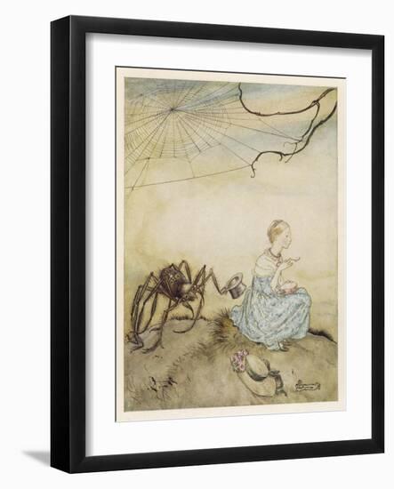 Miss Muffet, Mother Goose-Arthur Rackham-Framed Art Print