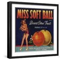 Miss Soft Ball Brand - Phoenix, Arizona - Citrus Crate Label-Lantern Press-Framed Art Print