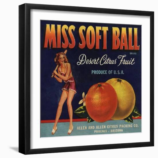 Miss Soft Ball Brand - Phoenix, Arizona - Citrus Crate Label-Lantern Press-Framed Art Print