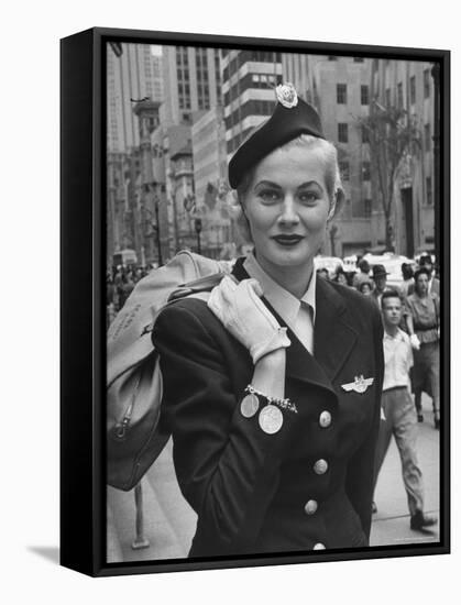 Miss Sweden Anita Ekberg Wearing Hostess Hat for Scandinavian Airlines Designed by Mr. John-Lisa Larsen-Framed Stretched Canvas