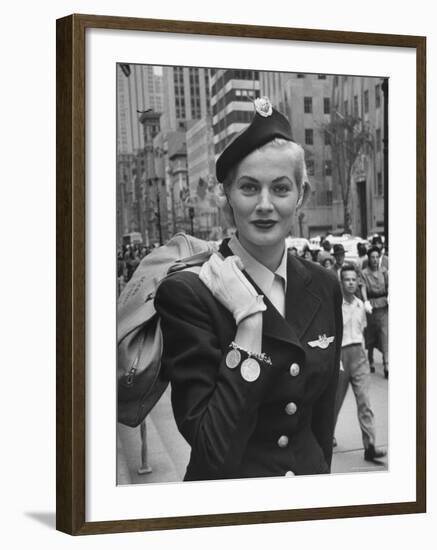 Miss Sweden Anita Ekberg Wearing Hostess Hat for Scandinavian Airlines Designed by Mr. John-Lisa Larsen-Framed Premium Photographic Print