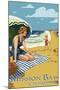 Mission Bay, California - Woman on the Beach-Lantern Press-Mounted Art Print