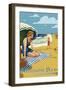 Mission Bay, California - Woman on the Beach-Lantern Press-Framed Art Print