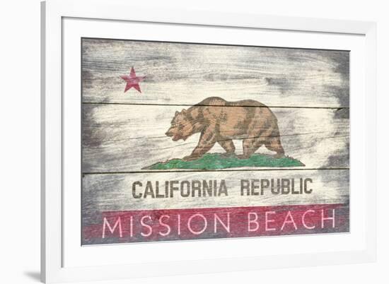 Mission Beach, California - Barnwood State Flag-Lantern Press-Framed Art Print