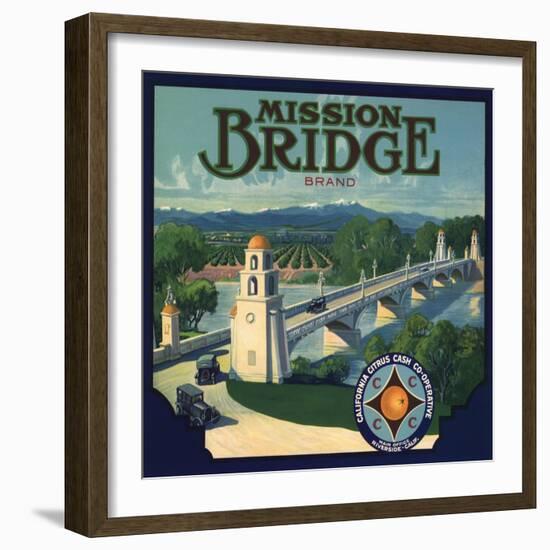 Mission Bridge Brand - Riverside, California - Citrus Crate Label-Lantern Press-Framed Art Print