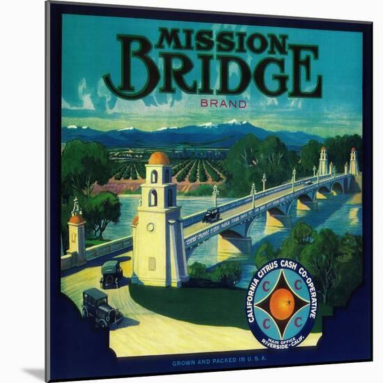 Mission Bridge Orange Label - Riverside, CA-Lantern Press-Mounted Art Print