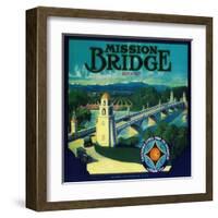 Mission Bridge Orange Label - Riverside, CA-Lantern Press-Framed Art Print