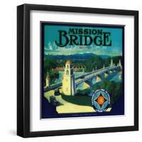 Mission Bridge Orange Label - Riverside, CA-Lantern Press-Framed Art Print