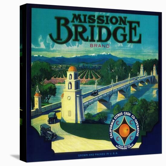 Mission Bridge Orange Label - Riverside, CA-Lantern Press-Stretched Canvas