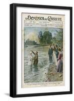 Missionaries of the Seventh Day Adventists Baptise Italian Converts in the River Addo Near Milano-Achille Beltrame-Framed Art Print