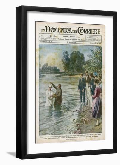 Missionaries of the Seventh Day Adventists Baptise Italian Converts in the River Addo Near Milano-Achille Beltrame-Framed Art Print