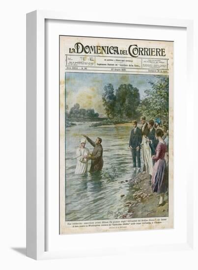 Missionaries of the Seventh Day Adventists Baptise Italian Converts in the River Addo Near Milano-Achille Beltrame-Framed Art Print