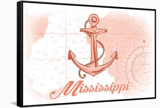 Mississippi - Anchor - Coral - Coastal Icon-Lantern Press-Framed Stretched Canvas