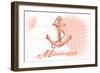 Mississippi - Anchor - Coral - Coastal Icon-Lantern Press-Framed Art Print