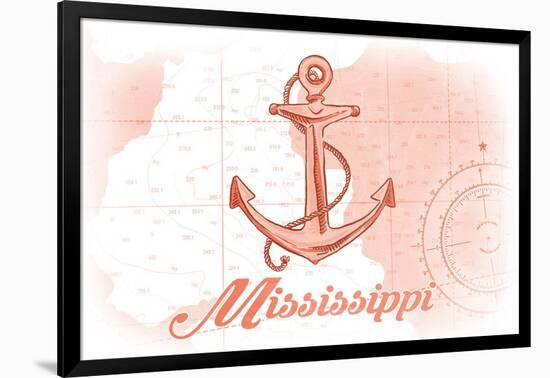 Mississippi - Anchor - Coral - Coastal Icon-Lantern Press-Framed Art Print