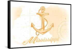 Mississippi - Anchor - Yellow - Coastal Icon-Lantern Press-Framed Stretched Canvas