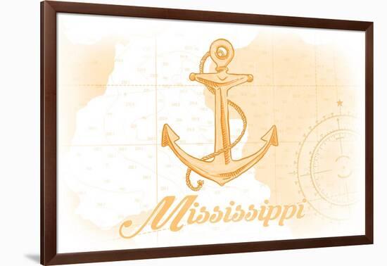 Mississippi - Anchor - Yellow - Coastal Icon-Lantern Press-Framed Art Print