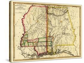 Mississippi and Alabama - Panoramic Map-Lantern Press-Stretched Canvas