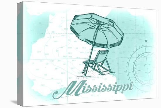 Mississippi - Beach Chair and Umbrella - Teal - Coastal Icon-Lantern Press-Stretched Canvas