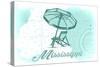 Mississippi - Beach Chair and Umbrella - Teal - Coastal Icon-Lantern Press-Stretched Canvas