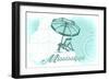 Mississippi - Beach Chair and Umbrella - Teal - Coastal Icon-Lantern Press-Framed Art Print