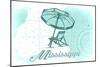 Mississippi - Beach Chair and Umbrella - Teal - Coastal Icon-Lantern Press-Mounted Art Print