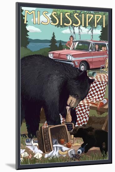 Mississippi - Bear and Picnic Scene-Lantern Press-Mounted Art Print