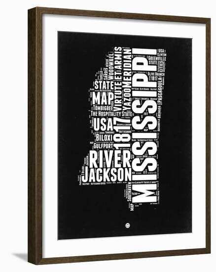 Mississippi Black and White Map-NaxArt-Framed Art Print