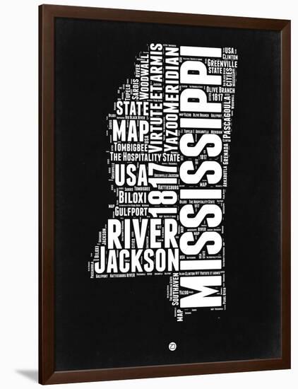 Mississippi Black and White Map-NaxArt-Framed Art Print