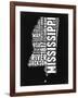 Mississippi Black and White Map-NaxArt-Framed Art Print