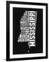 Mississippi Black and White Map-NaxArt-Framed Art Print